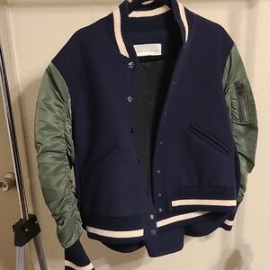 Veronica Beard Blue Green Varsity Jacket Wool Blend S